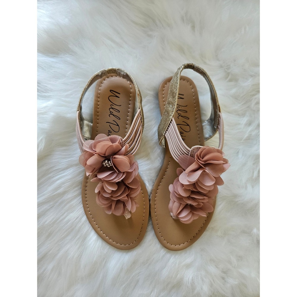 Wild Pair Flower Sandals Girls Thong Rhinestone Sparkle Gold Straps 5M